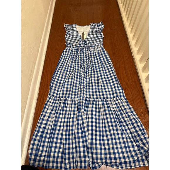 Anthropologie Dresses & Skirts - Anthropologie Blue White Gingham Smocked Maxi Dress XXS NWT CP9209